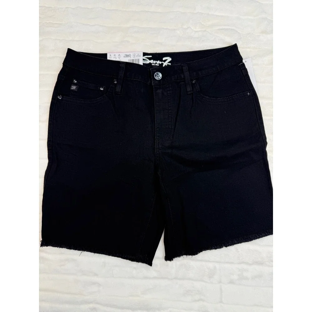 Seven7 Bermuda Shorts Womens 6 Black Jean Relaxed‎ Fit Stretch Comfort Fray Hem